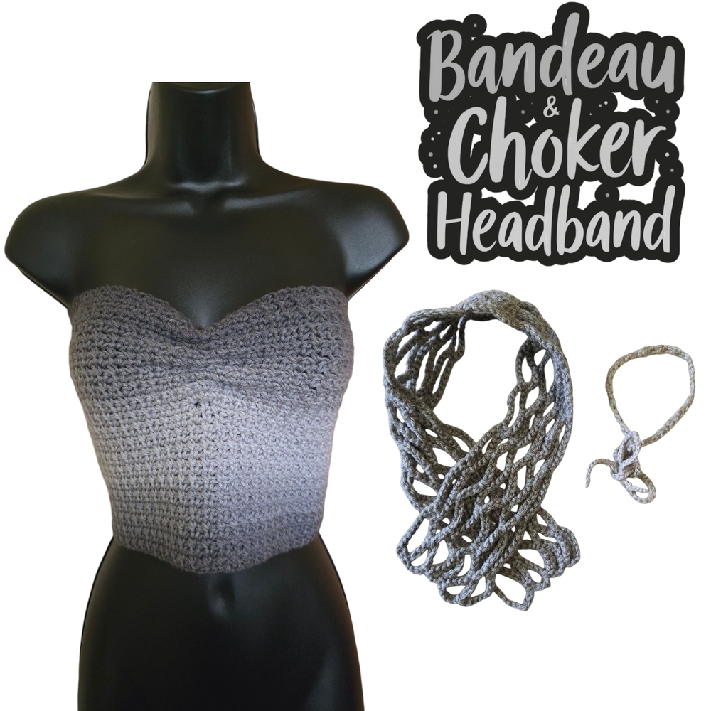 Grayish Black Bandeau, Choker & Headband, HandmadebyMe, Medium-Large, Corset Tie